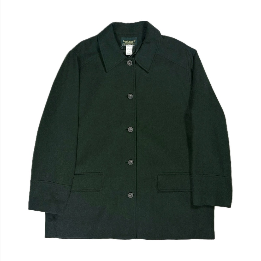 Vtg harve benard wool hunter green collared button barn chore jacket womens 14W